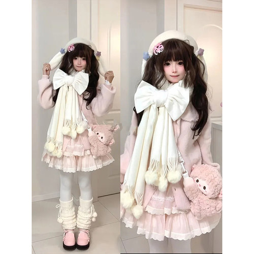 针织开衫+蛋糕短裙+围巾套装