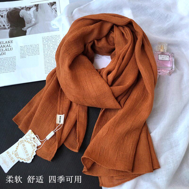 新款围巾女薄款棉麻春秋冬季韩版纯色文艺百搭长款披肩亚麻丝巾