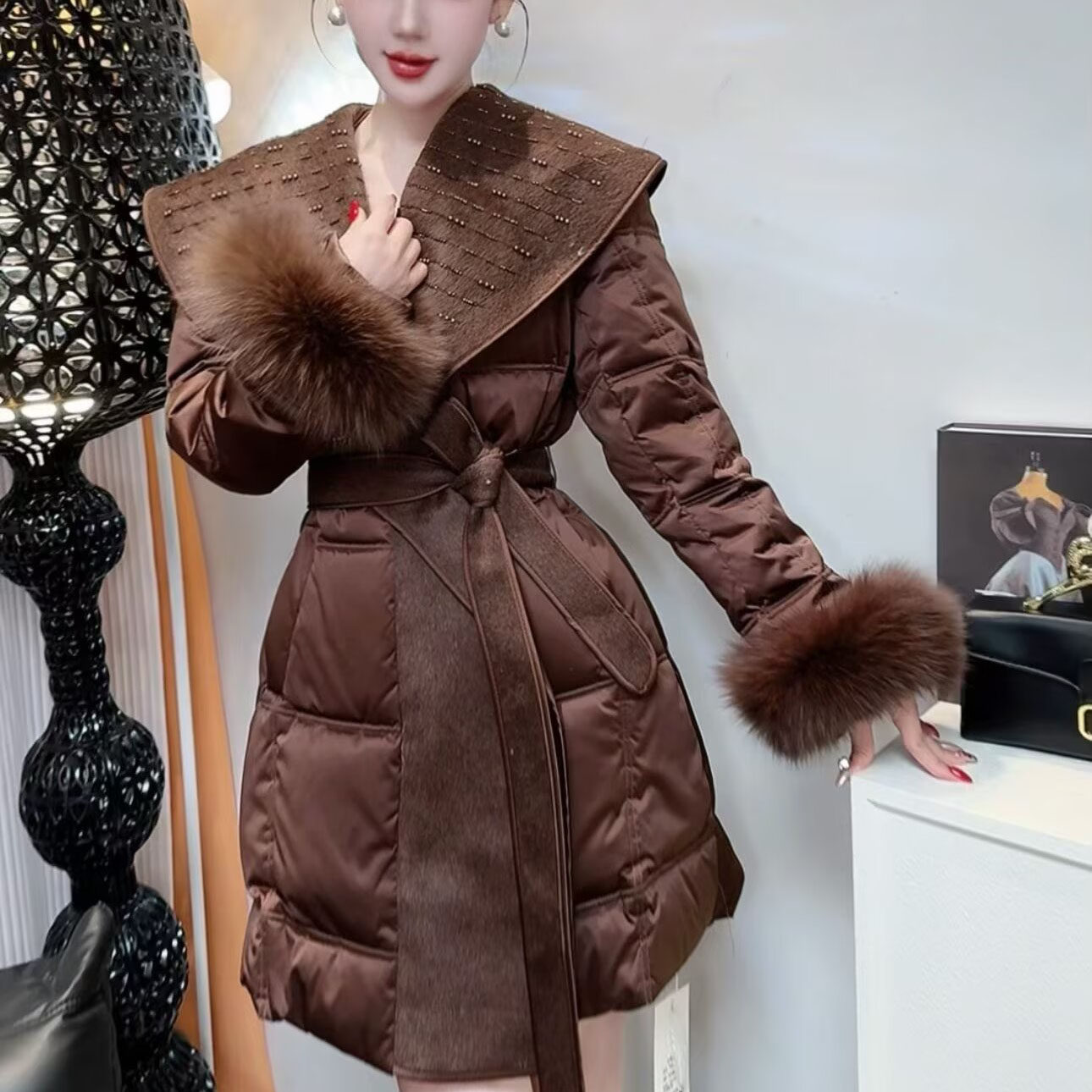 翻领毛领羽绒服女中长款2025冬季新款收腰显瘦加厚保暖气质外套潮,女装/女士精品,羽绒服,淘宝优惠券,粉丝福利购,淘宝优惠卷