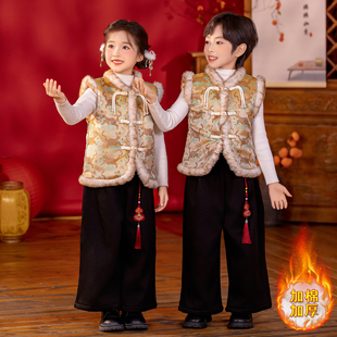 儿童拜年服2025新款冬装男童新中式夹棉马甲女童洋气国朝外穿马甲