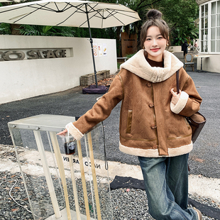 羊羔毛麂皮绒加厚短外套女秋冬夹克上衣3071P195K268 现货