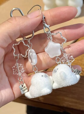 不想洗澡手作雪花小海豹挂件包包挂饰手机链挂饰钥匙扣可爱少女心
