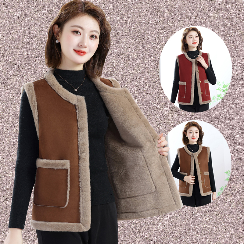 妈妈秋冬装防水貂绒马夹中老年女装大码宽松加绒加厚保暖上衣马甲