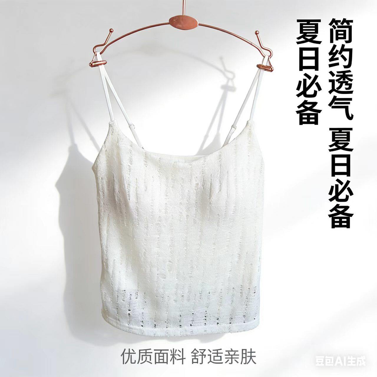 亚麻风带胸垫吊带背心上女莫代尔美背内搭薄款透气可调节肩带上衣