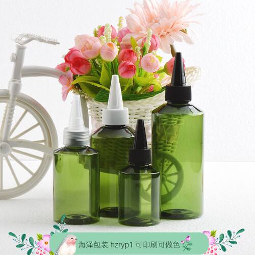 50 100 150 200 300 500ml毫升斜肩尖嘴盖瓶 棕色墨绿色塑料PET瓶