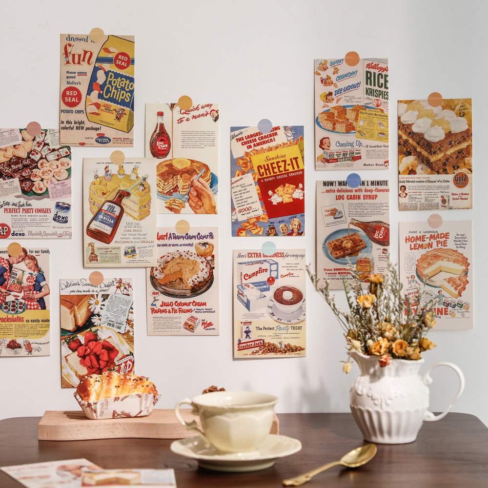 ins复古美式美食海报墙贴卡片网红打卡墙面装饰贴纸墙贴画明信片