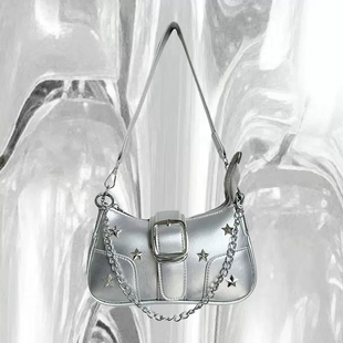 原创包包女小众高级感链条银色腋下包y2k辣妹甜酷单肩法棍斜挎包