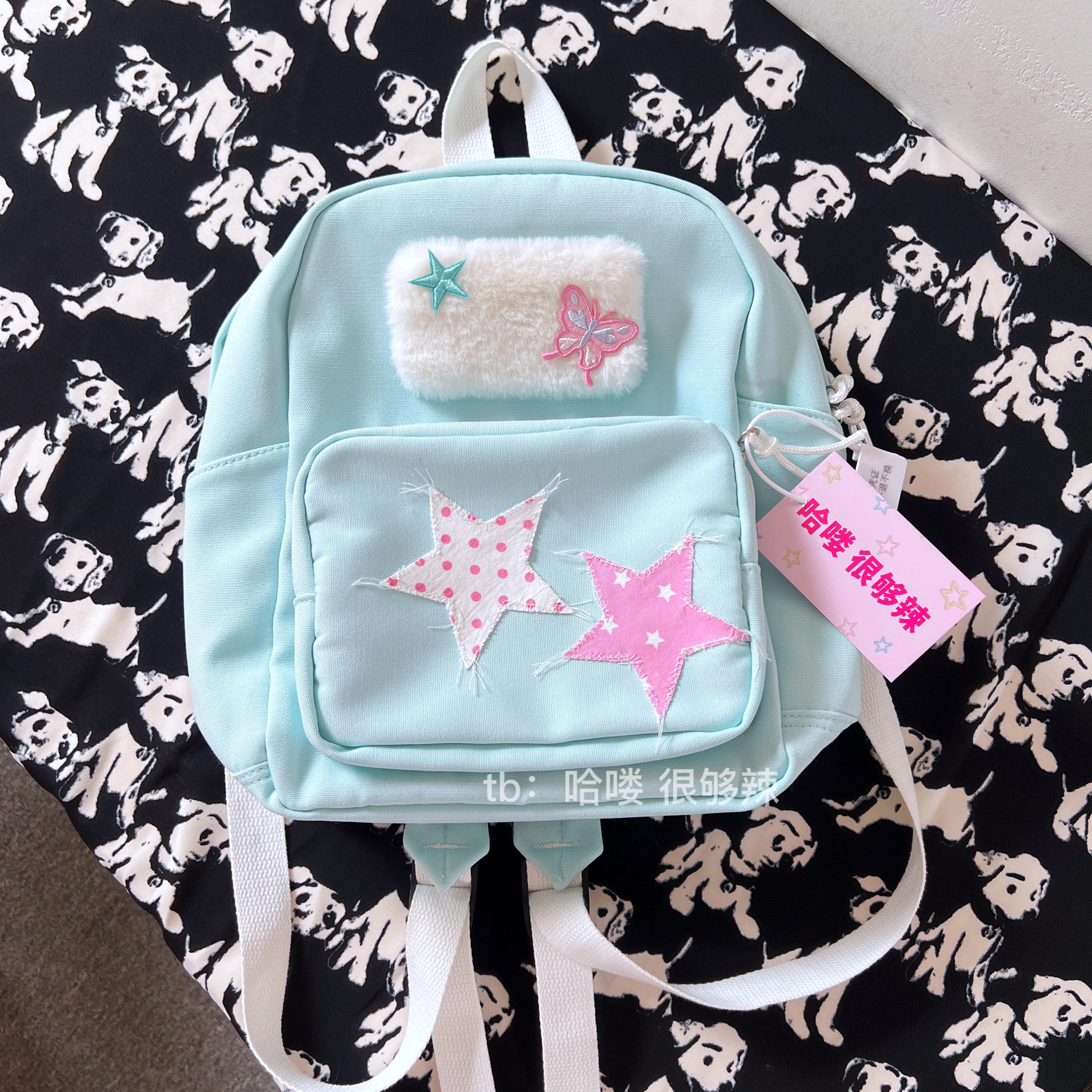 原创迷你少女心薄荷绿双肩包星星y2k轻便背包小号女