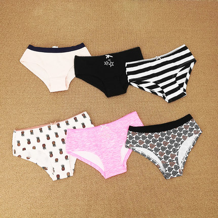 外贸单法国单女童女生女娃纯棉宽边三角裤内裤图案纯色多色GE夏款