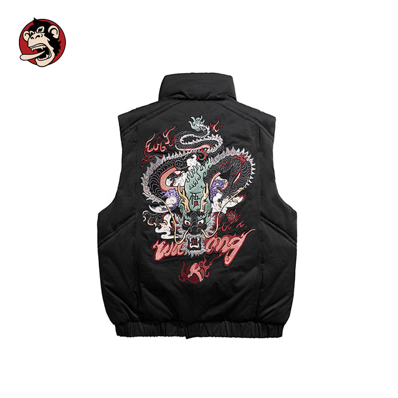 WOOKONG悟空2025新品黑龙刺绣高领棉马甲春季男女休闲保暖外套潮,男装,常规马甲,淘宝优惠券,粉丝福利购,淘宝优惠卷