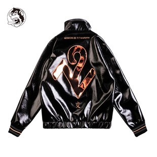 72变 修身 古铜色镜面刺绣机车皮衣夹克 潮流短款 外套 男士 WOOKONG