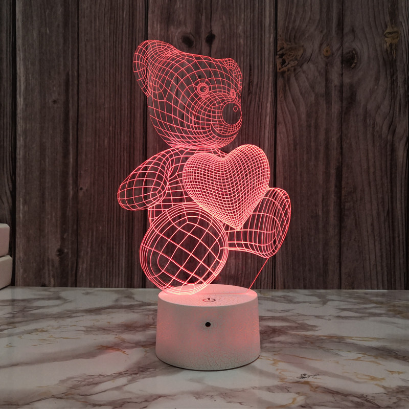 爱心熊3d小夜灯女生插电遥控台灯七彩变色卧室床头灯创意生日礼品