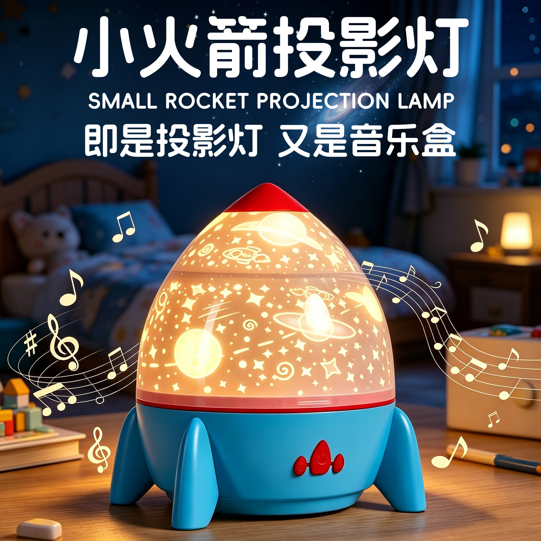小火箭投影灯儿童生日礼物伴睡灯