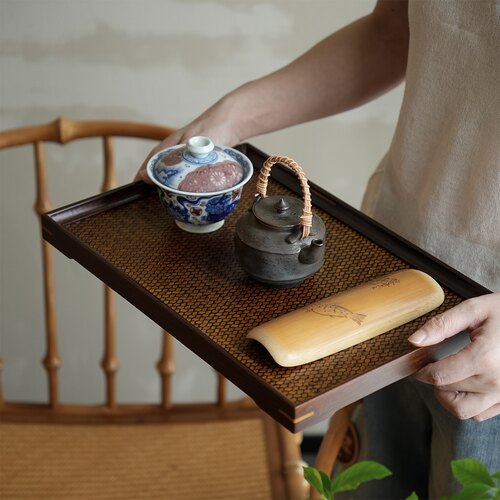 重竹制席面茶盘长方形干泡台中式家用奉茶盘茶道器物收纳