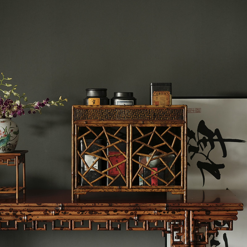 梅鹿竹制大号茶具收纳柜 家用手工桌面款茶柜 茶器中式展示柜