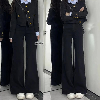 黑色加绒微喇牛仔裤女春2