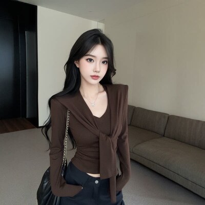 高级秋冬新款辣妹纯欲V领