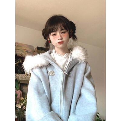 毛领连帽卫衣外套女2025