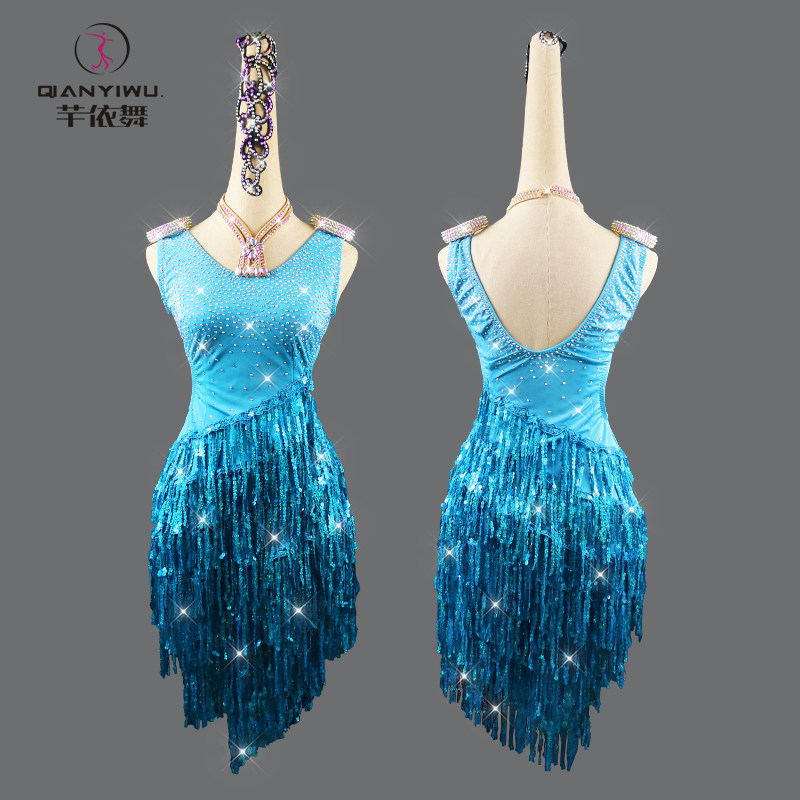 新款拉丁舞表演出服亮片斗牛女士性感连衣裙高端专业舞台比赛服装