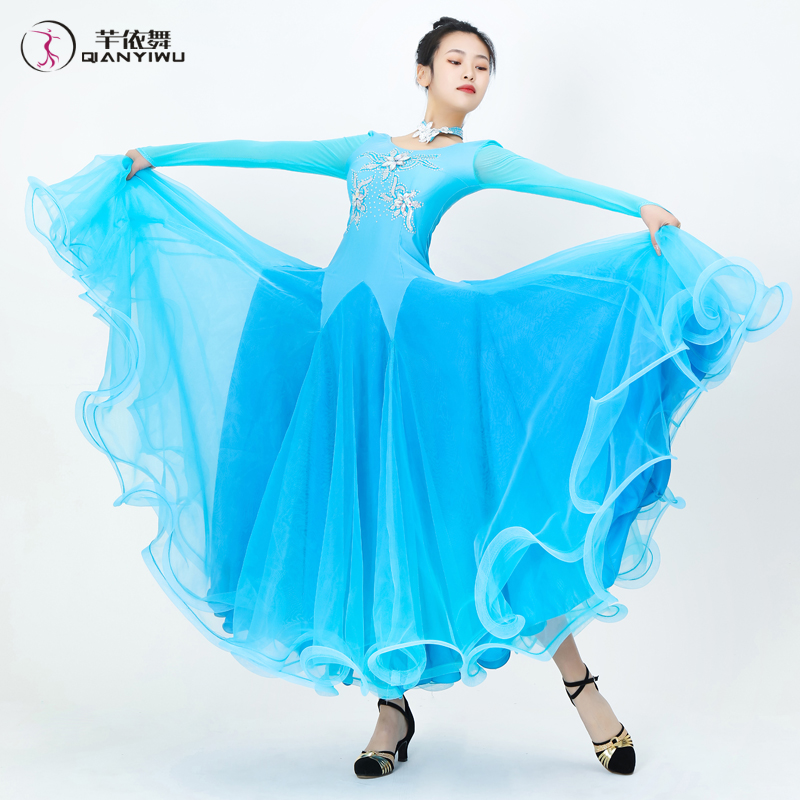 2025新款国标摩登舞蹈服装大摆连衣裙交谊比赛舞裙表演出服华尔兹