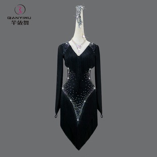 2026新款黑色拉丁舞流苏裙专业舞蹈比赛服装女士花服表演出连衣裙