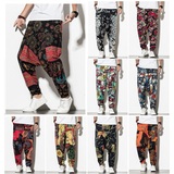 风印花束脚长裤子男九分裤棉麻休闲嘻哈宽松哈伦裤K29P40，男装休闲裤，星座1217