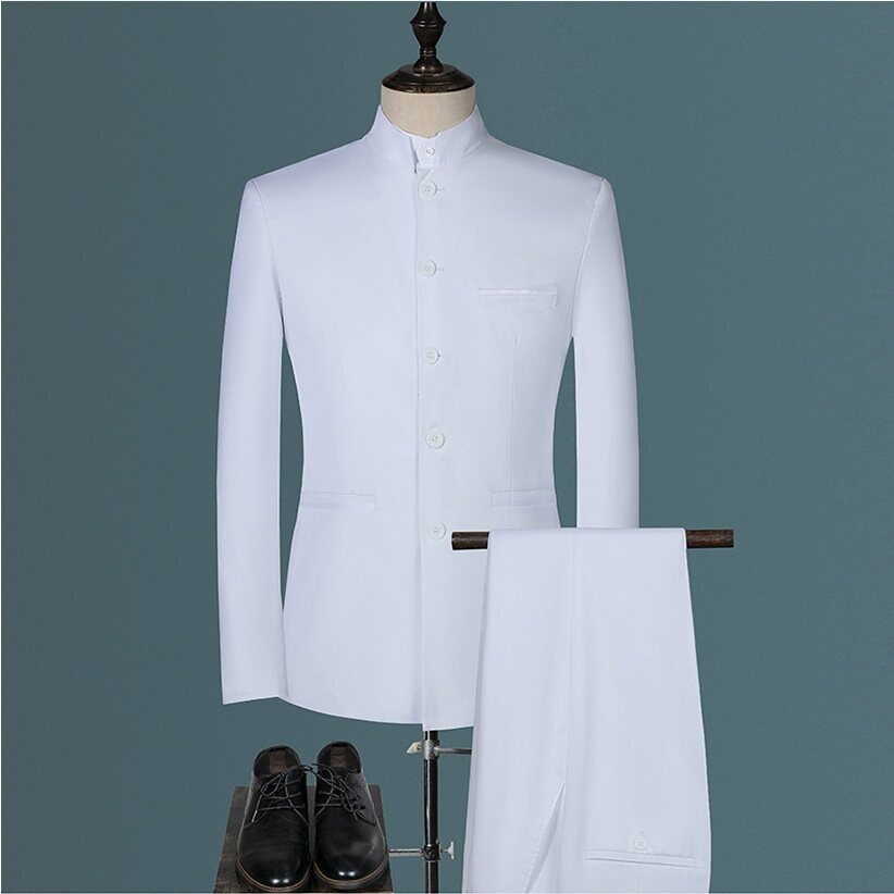 2025跨境新款男式西装韩版修身中山装礼服西服套装三件套XF03P175,男装西服,星座1217