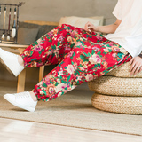 2025夏季新款风男休闲拼色花裤棉麻宽松跨裤1217-2K60P45，男装休闲裤，星座1217