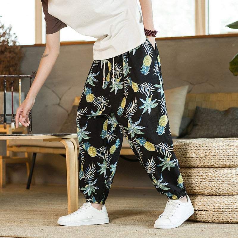 23夏季风新款薄款透气棉麻休闲垮裆大码哈伦裤灯笼裤K41-P45，男装休闲裤，星座1217