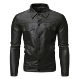 跨境电商2019外贸秋冬新款男士机车修身翻领皮衣外套PY19特P65，男装皮衣，星座1217