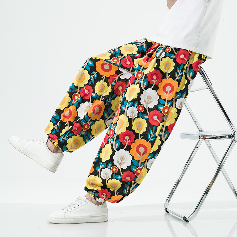 主推风夏季新款男透气棉麻休闲抽绳哈伦裤灯笼裤1217-k68p45，男装休闲裤，星座1217