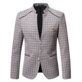 2025春秋新款男士休闲修身毛呢英伦格子西服外套小西装男X63P100，男装西服套装，星座1217