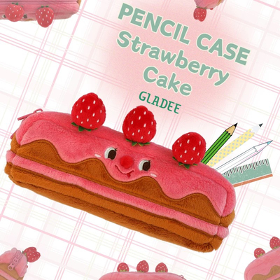 GLADEE草莓蛋糕笔袋毛绒收纳包文具盒眼镜盒日本原创幽默设计