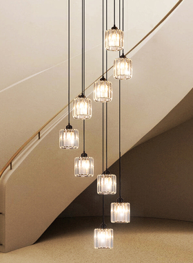 楼梯灯别墅复式水晶客厅灯具旋转楼梯间长吊灯小复式公寓loft吊灯