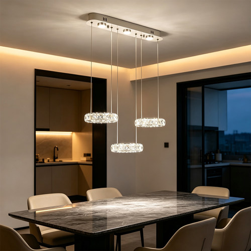 轻奢水晶餐厅吊灯长条现代简约饭厅吧台餐桌 LED 吊灯
