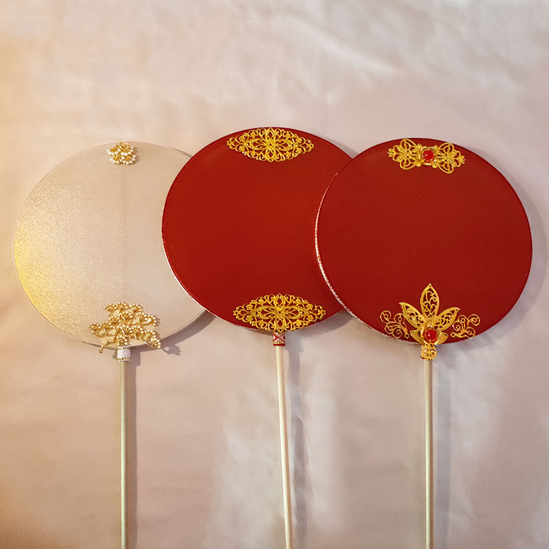 双面团扇汉服红色舞蹈旗袍扇