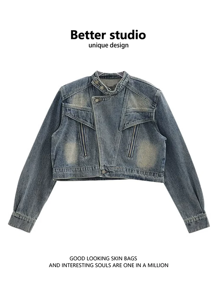 Denim spring design short jacket, American style, for teenagers, loose fit, trend of season