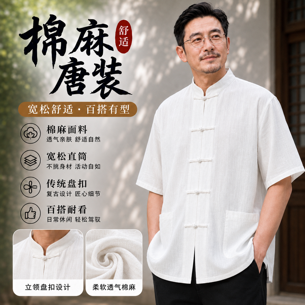 夏季宽松薄款唐装短袖上衣
