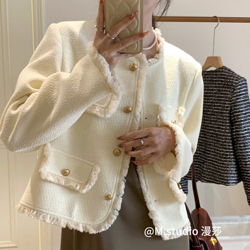 气质毛边须须小香风短外套女2023秋季新款设计感宽松长袖开衫上衣