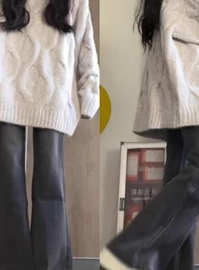 微喇叭牛仔裤女春秋2025年黑灰色新款宽松显瘦不贴腿阔腿直筒裤子