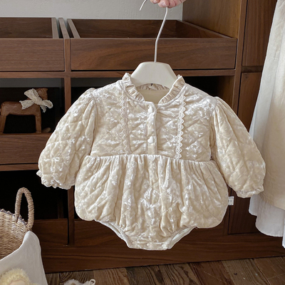 冬款女宝宝丝绒加绒三角哈衣