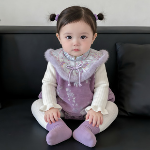 过年拜年服婴儿冬季连体衣宝宝喜庆衣服国风包屁衣冬装年衣外出服