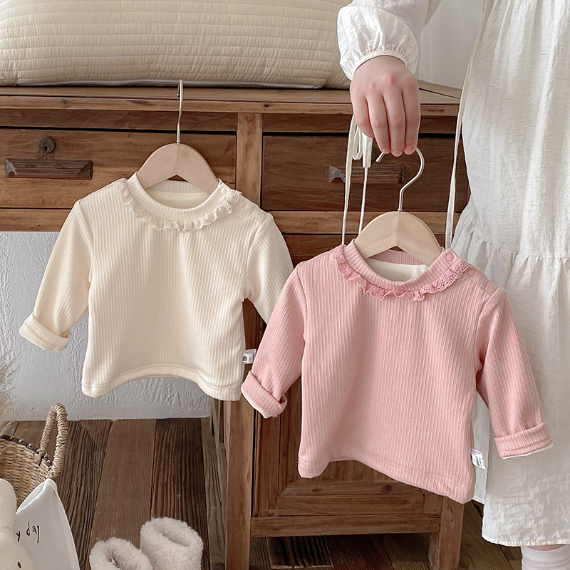冬款女宝宝加绒纯色打底衫