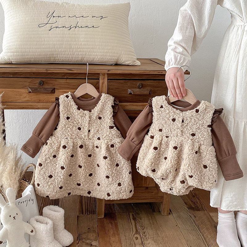 婴儿衣服秋冬装甜美小公主哈衣连体衣女宝宝冬季包屁裙子背带套装