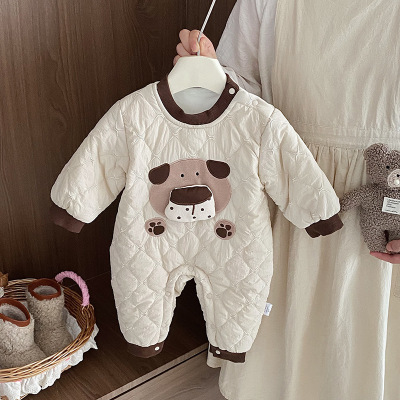 冬款男宝宝卡通加绒连体爬服
