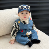 洋气外出背带裤 套装 牛仔背带连体衣服两件套男女宝宝春季 婴儿春装