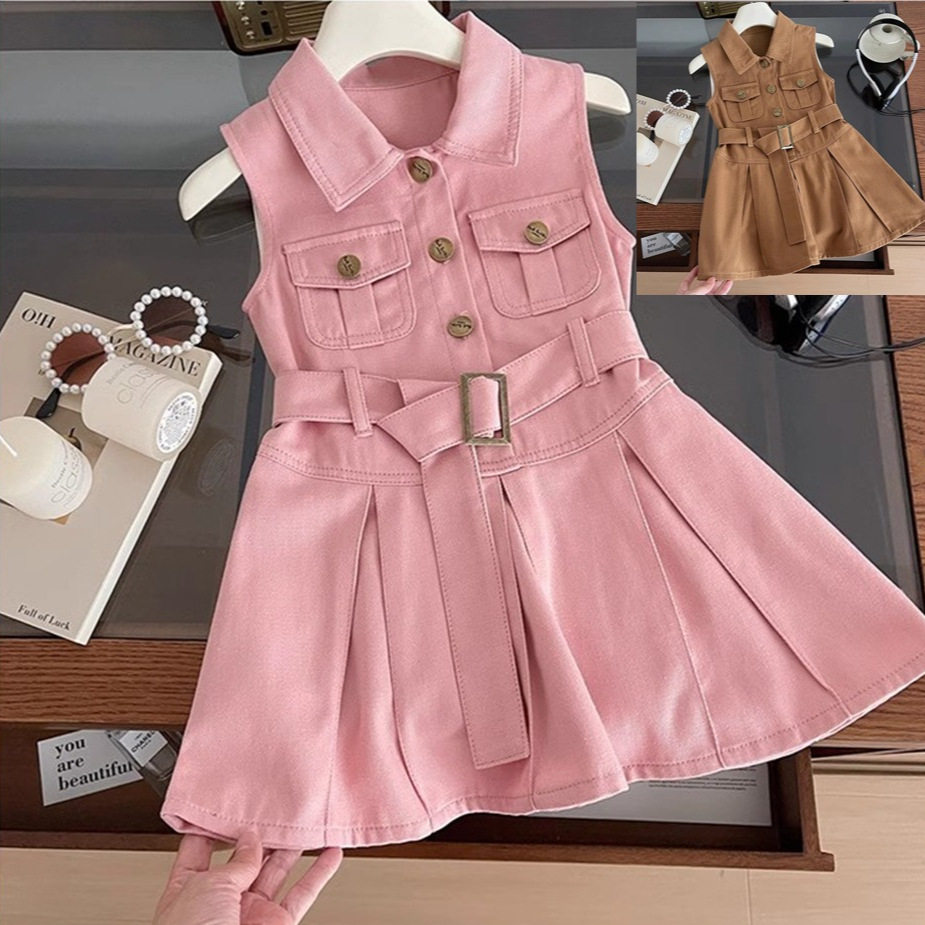 女童连衣裙夏季高级感休闲时髦韩版无袖背心公主裙小女孩洋气裙子