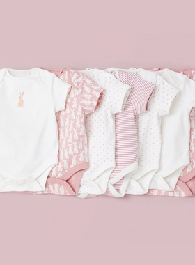 现货英国进口Next女婴童宝贝可爱宾尼兔子图案短袖百搭纯棉包屁衣