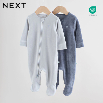 英国NEXT宝宝星星天鹅绒连体睡衣