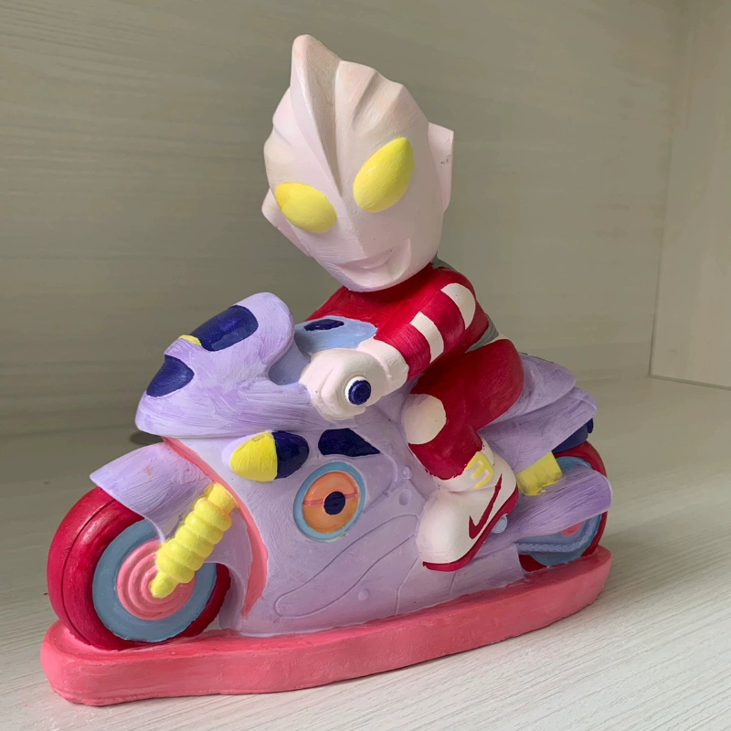 骑摩托车奥特曼3D香薰石膏娃娃diy涂鸦涂色画画手工白胚儿童摆件